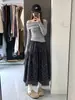 Falda estampada floral negra para mujer, nueva falda de otoño de cintura alta en línea A, adecuada para figuras petite con forma de pera, falda larga plisada de talla grande