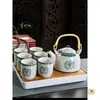 Juego de Té para el Hogar de Porcelana Azul y Blanca Retro con Filtro Tetera Cerámica Tazas de Té Olla con Asa Juego de Té