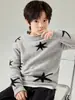 Suéter de punto de lana pura para niños con lunares y jacquard de estrellas, jersey con cuello enrollado, top de manga larga para niños y niñas