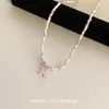 Dulce Cool Spice Girl Dopamina Color Arcoíris Gota de Esmalte Collar de Mariposa Diseño Nicho para Mujer Cadena Clavicular de Cuentas de Alta Gama