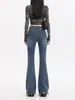 Jeans Azules Micro-Flare para Mujer Otoño 2027 Nuevo Estilo Populares Este Año Más Vendidos Cintura Alta Adelgazantes Dobladillo Crudo Pierna de Campana
