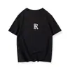 Em Estoque Verão Algodão Puro Azul Marinho Estampa R Solta Oversized Estilo Chinês Manga Curta Camiseta Top Feminino Atacado