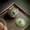 Mingzhishan Zhi Panda Jugando con Bambú Tazón de Té de Cerámica Pintado a Mano para Salas de Té e Intelectuales, Juego de Té de la Cultura de Sichuan