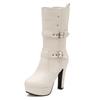 Fivela de Cinto Novo Estilo Europeu e Americano Rebite Cavaleiro Botas Femininas Botas de Cano Médio Botas de Salto Alto Grosso com Solado Grosso 40-50 Botas de Exportação