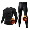 Conjunto deportivo de otoño e invierno con terciopelo para hombre, ropa de esquí para exteriores, para correr, de secado rápido, ropa ajustada para fitness, capa base, ropa interior cálida