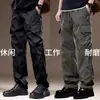 Pantalones casuales de trabajo a prueba de tres (agua, aceite, suciedad) para hombre, pantalones rectos para hombre, pantalones largos para exteriores de talla grande, pantalones largos holgados y versátiles de múltiples bolsillos