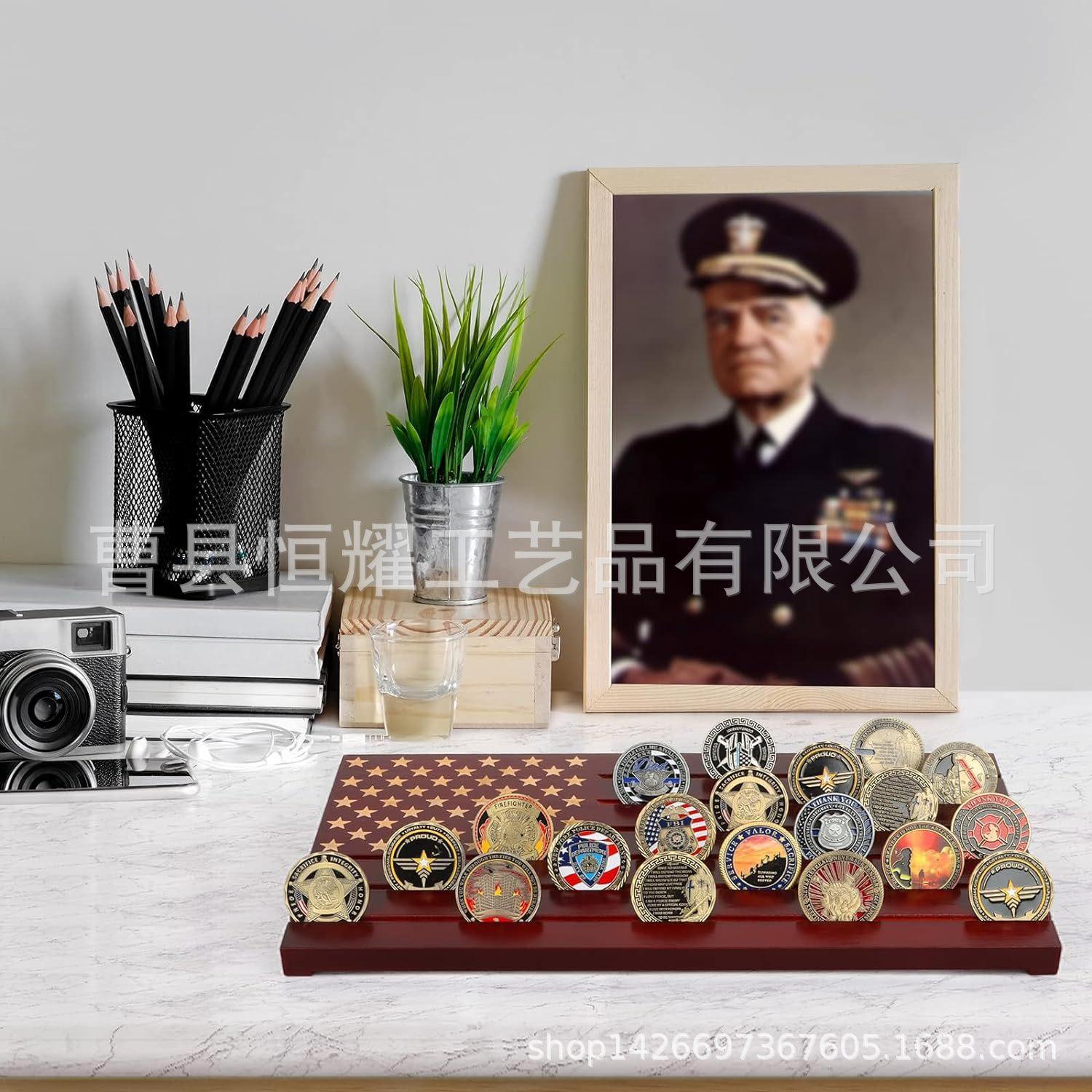 跨境木质纪念币展示架摆台式勋章展示架多层木质硬币收藏架置物架