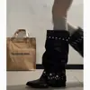Botas Negras Retro de Tacón Grueso y Punta Fina Botas Largas para Mujer 2026 Nuevo Verano Pequeñas de Tacón Alto Adelgazantes Botas de Pantalón