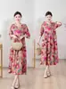 Vestido Retro de Algodón y Seda con Cuello Redondo para Mujer Tallas Grandes, Vestido Largo Holgado Adelgazante, Vestido Estampado Estilo Vacaciones, Venta al por Menor Transfronteriza