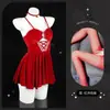 Lemon Story Lencería Sexy Pareja Coqueteo Pasión Caliente Cama Falda de Tirantes Reveladora de Pecho Pequeño Conjunto de Pijama para Mujeres