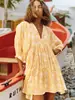 Moda Transfronteriza para Mujer Cuerda de Corbata Floral Manga Corta Holgada Casual Vestido de Ram Falda de Vacaciones en la Playa