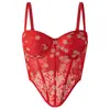 Camisola sexy de encaje con lentejuelas estilo europeo y americano, con sujetador incorporado y varillas