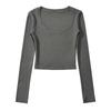 Outono e Inverno novo top T-shirt de gola redonda pulôver feminino Europeu e Americano C77195