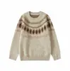 Yidao Vintage Otoño 2026 Nueva Colección: Suéter de punto para hombre, corte holgado, estilo relajado, bloques de color, cuello redondo, con patrón Fair Isle