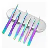 Pinça para Cílios para Transplante de Cílios, Pinça de Aço Inoxidável para Plantio de Cílios Postiços, Ferramenta Auxiliar com Pontas Coloridas Curvas para Nail Art