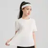 Camiseta de protección solar estilo Lulu, top de yoga, secado rápido, tacto frío, deportiva casual, transpirable, cómoda, corte ajustado, adelgazante, manga corta