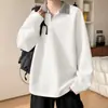 Camiseta de manga larga con cuello polo de pata de gallo americana para hombre, sudadera de otoño de peso pesado con corte limpio, prenda exterior, top de capa base