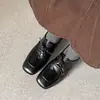 Zapatos de Cuero Básicos Versátiles para Todas las Estaciones, Primera Capa, Piel de Vaca, Primavera 2026, Tacón Bajo, Punta Cuadrada, Piel Genuina, Con Cordones, Corte Profundo, Zapatos de Salón para Mujer