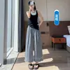 Pantalones Casuales de Diseño Estilo Coreano a Cuadros para Mujer, Nuevo Estilo de Verano, Cintura Alta Elástica, Pantalones Rectos Anchos Cortos