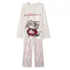 Algodón Puro2026 Nuevos Pijamas de Manga Larga para Mujer Temporada de Primavera/Otoño Pullover Lindo Dibujo Animado Gatito Ropa de Casa Se Puede Usar al Aire Libre