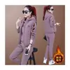 Forrado de lã Thickened Sportswear Outono e Inverno das Mulheres Novo estilo coreano Quente Moda terno com capuz Moletom com capuz conjunto de três peças