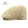 Boina de Lana Estilo Británico Retro para Mujer, Gorro de Punto para Otoño e Invierno, Gorra con Visera Cálida Forrada de Polar, Gorra Casual Adelantada para Hombre