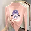 Blusa casual de manga comprida para meninas DeRong, nova coleção outono e inverno, design estiloso e versátil de gola alta para crianças mais velhas