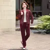 Conjunto casual de dos piezas con chaqueta con capucha de color bloque para primavera y otoño, ropa deportiva casual para madres, mujeres de mediana edad y mayores
