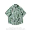 Camisa Casual Versátil da Moda Estilo Hong Kong Manga Curta Solta Floral Havaiana de Verão para Homens