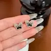 Pendientes Exquisitos de Mariposa de Cristal para Mujer Negros Retro de Alta Calidad Nuevos Únicos de Nicho Pendientes de Lujo Ligero