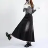 Falda Vaquera Retro Negra con Dobladillo Deshilachado para Mujer 2026 Primavera Otoño Nueva Falda de Paraguas Línea A Cintura Alta Adelgazante Casual Larga