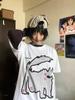Moda Nacional Verano 2025 Camiseta de Algodón de Manga Corta Top Estampado para Mujer Cuello Redondo Transpirable Color Sólido Letra Suelta para Estudiantes