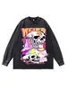 Sudadera Redonda Estampado de Araña Transfronteriza High Street Hip-Hop Oversize Holgada Lavada Desgastada Algodón Puro Peso Pesado 280g