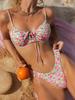 Nuevo Conjunto de Bikini con Estampado de Rayas Finas en las Axilas y Aros, Bikini de Triángulo para Vacaciones en la Playa, Traje de Baño de Comercio Exterior para Mujeres