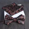 Lenço Quadrado Gravata Borboleta Conjunto de 2 Peças Grande Jacquard Formal Negócios Noivo Casamento Festivo Moda Tendência Novo Vinho Tinto