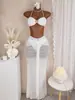 Traje de baño de dos piezas para mujer Verano 2026 Color Sólido Elegante Sexy Cuello Halter Espalda Descubierta Conjunto de Tres Piezas Atuendo para Vacaciones en la Playa