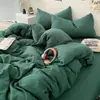 Nuevo Estilo Coreano Ins Color Puro Doble Cepillado Algodón Lavado Juego de Cuatro Piezas Ropa de Cama Funda Nórdica Ropa de Cama Colchón Dormitorio Estudiante