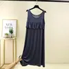 Vestido Modal Anti-Impacto, Estilo Fino, Pode Ser Usado Fora, Vestido Regata para Mulheres, Vestido Longo Soltinho de Verão Acima do Joelho, Vestido de Casa Emagrecedor
