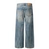 G6662 Estilo Retrô Americano Tendência Unissex High-End Design Desgastado à Mão Jeans Masculino Solto Feito à Mão