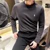 Camiseta Masculina de Manga Longa, Gola Redonda, Gola Alta, Cor Sólida, Caimento Solto, Camisa Básica, Tops Confortáveis para Outono e Inverno, Roupa Masculina