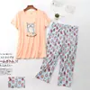 Pijama Feminino Verão Manga Curta Plus Size Magro Feminino Roupa de Casa Conjunto Fofo e Fresco de Cabelo