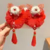 Pinza para el pelo de niña pequeña León Danzante Hanfu Borla Año Nuevo Accesorio para el pelo Peluca Princesa Lazo Adorno para el pelo Pinza para el pelo de niños