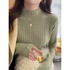 Camiseta básica blanca para mujer, ropa interior de otoño e invierno, nuevo modelo 2026, cuello semi-alto, cuello medio de punto con volantes, suéter de alta gama