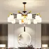 Araña de estilo chino nuevo para villa, de cobre macizo y madera maciza, luz principal para la sala de estar, de alta gama y elegante, adecuada para iluminación de vestíbulos de doble altura y techos altos