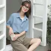 Nuevo Top Casual de Moda Estilo Coreano Suave Agradable a la Piel Holgado Delgado de Mezclilla Manga Corta en Colores Oscuros/Claros