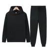 Traje deportivo para hombre para comercio exterior, sudadera con capucha de forro polar de color liso, cálida para otoño e invierno, suéter deportivo de corte holgado