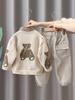 5857 Conjunto Cardigã de Urso Infantil 2026 Novo Outono e Primavera Roupa Estilosa Camisa de Manga Longa para Meninos Conjunto de Três Peças de Outono