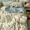 Conjunto de Quatro Peças 100% Algodão Puro Novo Estilo Roupa de Cama Lençol 100% Algodão Capa de Edredom Capa de Colcha Lençol com Elástico Conjunto de Três Peças para Dormitório Estudantil 4