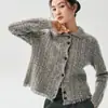 Suéter de cachemira estilo perezoso para otoño e invierno con cuello mandarín, con diseño de punto trenzado, y un cárdigan grueso y cálido de punto para mujer
