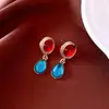 Pendientes Colgantes de Resina Vintage con Forma de Gota de Agua Collar Cadena para Clavícula Estilo Retro Lujo Ligero Juego de Joyería de Alta Gama